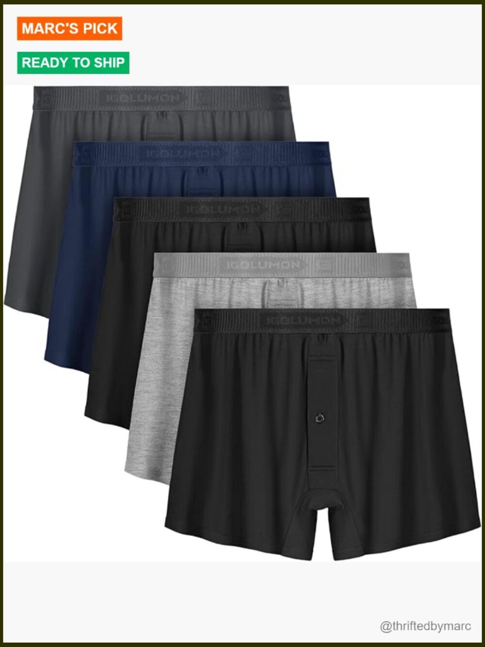 Men's Bamboo Rayon Boxer Shorts 5 Pack Relaxed Fit Button Fly